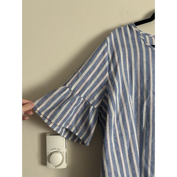 NWT NEW Izod Womens XXL‎ Linen Shirt Striped Ruffle Sleeve Nautical Summer Blue - Picture 5 of 6